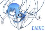  barefoot blue_eyes blue_hair cable daive pale_skin robot robot_joints short_hair wires 