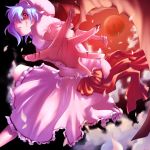  blood blue_hair hat moon myaaco red_eyes red_moon remilia_scarlet short_hair solo touhou wings 