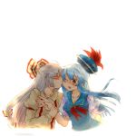  blush closed_eyes fujiwara_no_mokou hat highres kamishirasawa_keine kiss multiple_girls takamura tears touhou yuri 