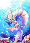  blue_hair foreshortening mermaid monster_girl nanano_ayano original scales shell shell_bikini underwater upside-down 