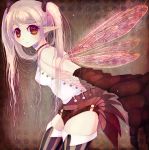  collar fairy insect_wings long_hair manbou_no_suiso original pink_hair pointy_ears red_eyes striped striped_legwear striped_thighhighs thigh-highs thighhighs wings 