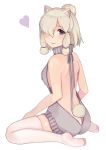  1girl :p alpaca_ears alpaca_suri_(kemono_friends) alpaca_tail alternate_costume ancolatte_(onikuanco) bare_back bare_shoulders breasts butt_crack extra_ears eyebrows_visible_through_hair from_behind from_side full_body grey_hair grey_sweater hair_over_one_eye heart kemono_friends large_breasts looking_at_viewer meme_attire short_hair sideboob sidelocks simple_background sitting solo sweater sweater_vest thigh-highs tongue tongue_out turtleneck turtleneck_sweater violet_eyes virgin_killer_sweater white_background white_legwear zettai_ryouiki 