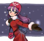  1girl breasts commentary_request dragon_quest dragon_quest_ii hat hood hood_up long_hair long_sleeves looking_at_viewer minami_(mnm-kyk) princess princess_of_moonbrook purple_hair solo standing 
