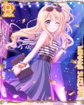  1girl bag bare_shoulders blonde_hair blue_eyes bracelet card_(medium) cygames eyewear_on_head jewelry minami_suzuna official_art princess_connect! scrunchie sunglasses 