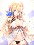  1girl azur_lane bangs bare_shoulders blonde_hair blue_eyes breasts cleavage cowboy_shot fingernails flower flower_ornament hair_ornament hair_ribbon large_breasts laurel_crown long_hair momin_(momomikan2x) navel panties petals ribbon sleeveless smile solo teeth underwear veil very_long_hair victorious_(azur_lane) wrist_ribbon 