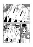  &gt;:( 2girls candy cheek_hold choker clownpiece comic ears food hat hecatia_lapislazuli jester_cap long_hair md5_mismatch monochrome multiple_girls pout sayakata_katsumi sound_effects touhou |_| 