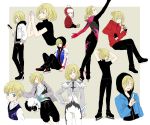  1boy ^_^ adjusting_hair blonde_hair bodysuit braid cat cellphone child closed_eyes green_eyes half_updo hand_on_hip hands_together haruyama_(255115) hat highres hood hoodie ice_skates juice_box lying male_focus multiple_persona on_back open_mouth phone ponytail puma_tiger_scorpion sitting skates sleeping smartphone smile younger yuri!!!_on_ice yuri_plisetsky 