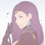  1girl breasts cape cleavage earrings fire_emblem fire_emblem_echoes:_mou_hitori_no_eiyuuou jewelry koyorin long_hair looking_at_viewer purple_hair simple_background smile solo sonia_(fire_emblem_gaiden) tiara violet_eyes 