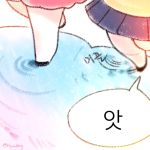  dress hhgy0925 houseki_no_kuni korean long_hair phosphophyllite pleated_skirt puddle shinsha_(houseki_no_kuni) skirt translation_request water 