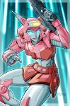  1girl 2008 antennae autobot beam_rifle commentary dated elita_one energy_beam energy_gun glowing glowing_eyes highres insignia lips mecha ray_gun rex-203 robot science_fiction shiny signature transformers weapon 