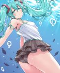  1girl air_bubble aqua_eyes aqua_hair ass bubble camisole fish hasu_(hk_works) hatsune_miku long_hair looking_at_viewer skirt solo submerged twintails underwater vocaloid 