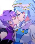  2girls blue_eyes blue_hair cure_ange earrings hugtto!_precure jewelry lips long_hair magical_girl multiple_girls negom ponytail precure purple_hair ruru_amour short_hair violet_eyes yakushiji_saaya 