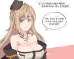  1girl artist_request breasts brown_eyes brown_hair character_request cleavage collarbone cross cross_necklace girls_frontline hat jewelry korean large_breasts long_hair looking_at_viewer military_hat necklace partially_translated smile solo translation_request 
