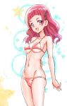  1girl :d bare_arms bare_shoulders bikini blush breasts character_request cleavage collarbone cowboy_shot hair_ornament hairclip hip_bones hugtto!_precure long_hair looking_at_viewer medium_breasts navel nono_hana ontaros open_mouth pink_bikini pink_eyes pink_hair precure shiny shiny_clothes shiny_hair smile solo standing star starry_background string_bikini swimsuit tareme thighs two-tone_background under_boob x_hair_ornament 