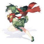  androgynous animal_ears arno bell everyone full_body green_eyes green_hair hair_ornament looking_at_viewer open_mouth running saru scarf short_hair shorts sleeves_past_wrists solo summon_night tail 