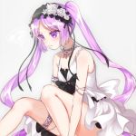 1girl commentary_request euryale fate/grand_order fate_(series) hairband headdress hisame-mao-kzok lolita_hairband long_hair purple_hair siblings solo thighs twins twintails very_long_hair violet_eyes 