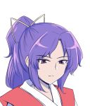  1girl bangs closed_mouth expressionless eyebrows_visible_through_hair hair_ribbon japanese_clothes long_hair looking_at_viewer meira parted_bangs pink_eyes purple_hair ribbon shiozaki16 simple_background solo touhou touhou_(pc-98) tsurime upper_body white_background white_ribbon 