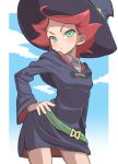  1girl amanda_o&#039;neill blush gazacy_(dai) green_eyes hand_on_hip hat highres little_witch_academia looking_at_viewer orange_hair short_hair solo witch_hat 