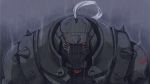  1boy alphonse_elric animated animated_gif armor commentary english_commentary flamel_symbol fullmetal_alchemist glowing glowing_eyes grey_background helmet lowres male_focus rain red_eyes simple_background standing upper_body 