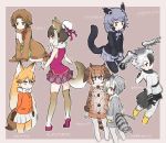  6+girls animal_ears binturong_(kemono_friends) binturong_ears binturong_tail blonde_hair brown_hair character_request commentary_request eurasian_eagle_owl_(kemono_friends) extra_ears ezo_red_fox_(kemono_friends) feathered_wings fox_ears fox_tail grey_hair head_wings highres kemono_friends long_hair multicolored_hair multiple_girls northern_white-faced_owl_(kemono_friends) short_hair sloth_(kemono_friends) tail tatsuno_newo very_long_hair wings 