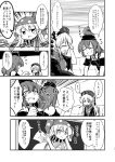  3girls american_flag_dress bare_shoulders berusuke_(beru_no_su) black_dress blush chains chalkboard chinese_clothes closed_eyes clothes_writing clownpiece collar comic couch doujinshi dress greyscale hat hecatia_lapislazuli jester_cap jitome junko_(touhou) long_hair long_sleeves looking_at_another looking_down monochrome motion_lines multiple_girls neck_ruff off-shoulder_shirt open_mouth polka_dot polos_crown shirt smile sweatdrop t-shirt tabard tears touhou wide_sleeves wiping_tears 