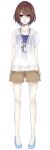  absurdres bad_id bad_pixiv_id blue_footwear brown_hair crimsonseed highres jewelry looking_at_viewer necklace original short_hair shorts simple_background solo tall_image violet_eyes white_background 