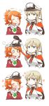  2girls :t ^_^ ^o^ aquila_(kantai_collection) blonde_hair blue_eyes capelet closed_eyes graf_zeppelin_(kantai_collection) hair_between_eyes hat high_ponytail jacket kantai_collection long_hair long_sleeves military military_uniform multiple_girls o_o open_mouth orange_hair peaked_cap pout rebecca_(keinelove) red_jacket short_hair sidelocks smile twintails uniform 