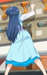  1girl blue_dress blue_hair dress drill from_behind hair_bobbles hair_bun hair_ornament haruyama_kazunori hugtto!_precure long_hair precure solo standing yakushiji_saaya 