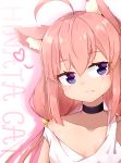  1girl absurdres ahoge animal_ears cat_ears character_name choker collarbone fang highres hinata_channel long_hair low_twintails nekomiya_hinata pink_hair smile solo strap_slip twintails upper_body vest violet_eyes virtual_youtuber white_vest 