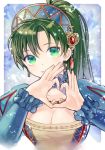  1girl earrings fire_emblem fire_emblem:_rekka_no_ken fire_emblem_heroes green_eyes green_hair headband jewelry kiyuu looking_at_viewer lyndis_(fire_emblem) ponytail smile solo 