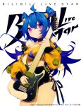  +_+ 1girl ahoge alternate_costume alternate_eye_color alternate_hairstyle artist_name bili_girl_22 bilibili_douga blue_hair blush breasts choker closed_mouth collarbone copyright_name eyebrows_visible_through_hair guitar holding holding_instrument instrument long_hair looking_at_viewer medium_breasts nail_polish official_art pink_eyes pixiv_id prophet_chu solo watermark web_address 