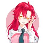  1girl adjusting_eyewear alternate_hairstyle breasts glasses hair_down kyougetsu_(junrai) long_hair looking_at_viewer necktie redhead solo teacher tengen_toppa_gurren_lagann yellow_eyes yoko_littner yomako 