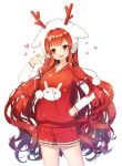 1girl bangs blush dungeon_and_fighter eyebrows_visible_through_hair hat heart hips long_hair long_sleeves looking_at_viewer open_mouth original red_eyes red_shorts redhead shorts simple_background smile solo sparkle standing teeth tp_(kido_94) very_long_hair wavy_hair white_background 
