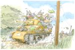  artist_request clouds furry grass ground_vehicle m4_sherman military military_vehicle motor_vehicle original shovel sky tank traditional_media tree worktool 