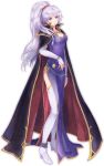  1girl blue_eyes cape dress elbow_gloves fire_emblem fire_emblem:_seisen_no_keifu full_body gloves high_heels ishtar_(fire_emblem) long_hair looking_at_viewer nemupon_(goodlucky) ponytail simple_background solo thigh-highs white_background 