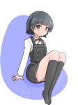 1girl arare_(kantai_collection) curse_(023) dated highres kantai_collection long_sleeves looking_at_viewer necktie remodel_(kantai_collection) short_hair socks 