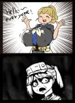  2koma artist_request blank_stare breast_envy breasts comic english huge_breasts intrepid_(kantai_collection) kantai_collection meme monochrome ryuujou_(kantai_collection) smile surprised 