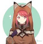  1girl animal_ears artist_request blush breasts cat_ears pyra_(xenoblade) hood jewelry large_breasts looking_at_viewer red_eyes redhead short_hair smile solo white_background xenoblade xenoblade_2 