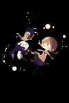  2girls black_background black_hair braid brown_hair closed_eyes drooling extra_arms floating highres light long_sleeves looking_at_another madotsuki monoko multiple_girls no_nose oimo_160 open_mouth shirt short_sleeves skirt twin_braids twintails upside-down yume_nikki 