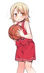  1girl ball basketball_uniform blonde_hair drill_hair flying_sweatdrops idolmaster idolmaster_cinderella_girls morikubo_nono short_hair shorts sleeveless sportswear ushi 