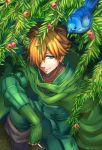  1boy artist_request bird cape cigarette commentary_request fate/extra fate/extra_ccc fate/grand_order fate_(series) green_cape green_eyes hair_over_one_eye highres orange_hair solo 