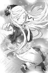  1girl :d boots floating_hair from_above full_body greyscale hand_holding hara_kazuhiro high_heel_boots high_heels highres jewelry log_horizon long_hair long_skirt looking_at_viewer monochrome novel_illustration official_art open_mouth reinesia_el_arte_cowen ring skirt smile standing very_long_hair 