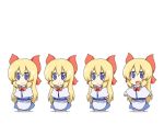  4girls animated animated_gif apron arms_at_sides arms_up black_burakku blonde_hair blue_dress bow capelet chibi closed_mouth dress long_hair long_sleeves multiple_girls music open_mouth red_bow red_neckwear shanghai_doll singing smile touhou violet_eyes 
