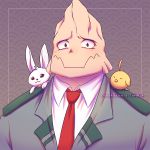  1boy artist_name bald bird blush boku_no_hero_academia kouda_kouji necktie rabbit solo tonerukun watermark web_address 