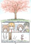  animal_ears character_request cherry_blossoms comic highres japanese_crested_ibis_(kemono_friends) kemono_friends multicolored_hair multiple_girls murakami_rei page_number redhead silent_comic tiger_(kemono_friends) tiger_ears tree white_hair 