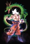  absurdres dragon dragon_ball dragon_ball_super greymon_(nodoame1215) highres muscle saiyan shenron son_gokuu spiky_hair ultra_instinct white_hair 