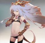  1girl bangs bikini breasts elbow_gloves gauntlets gloves granblue_fantasy headpiece kieed long_hair medusa_(shingeki_no_bahamut) micro_bikini navel pointy_ears revision shingeki_no_bahamut small_breasts sweatdrop swimsuit tail thigh-highs very_long_hair white_hair yellow_eyes 