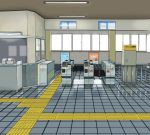 commentary commentary_request floor fluorescent_lamp highres indoors no_humans original paper sasaki112 scenery still_life tactile_paving tile_floor tiles train_station window 