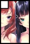  2girls circle_cut collarbone commentary_request green_eyes hair_ornament hairclip hario_4 kurosawa_dia looking_at_viewer love_live! love_live!_school_idol_project love_live!_sunshine!! mole mole_under_mouth multiple_girls nishikino_maki nude out_of_frame parted_lips portrait purple_hair redhead side-by-side violet_eyes 