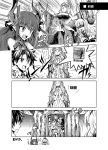  1boy 2girls asymmetrical_horns carmilla_(fate/grand_order) comic command_spell commentary_request elizabeth_bathory_(fate) elizabeth_bathory_(fate)_(all) emphasis_lines fate/grand_order fate_(series) fujimaru_ritsuka_(male) gameplay_mechanics greyscale high_collar iron_maiden mask monochrome multiple_girls outstretched_hand pointy_ears shaded_face speech_bubble suichuu_hanabi surprised translation_request upper_body 